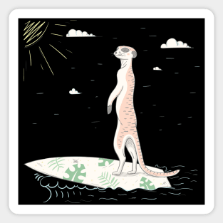 Lovely cute meerkat surfing on the surf Sticker